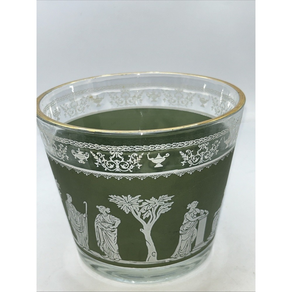Vintage  Jeannette Wedgewood  Glass Green Grecian Hellenic. Ice Tub Bucket 5 3/4